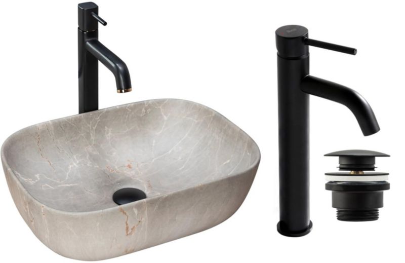 Umywalka nablatowa GTM Design Livia M4 Szara z baterią w zestawie 1 szt.