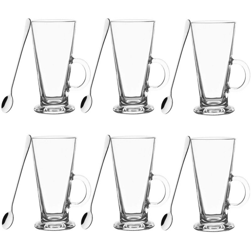 Szklanki do kawy latte, deserów Springos z uchem 280 ml 6 szt. i łyżeczki długie, stal nierdzewna 1 kpl.