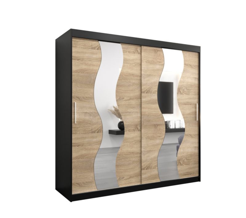 Szafa przesuwna Abiks SEWILLA 200 czarny mat + dąb sonoma 1 szt.