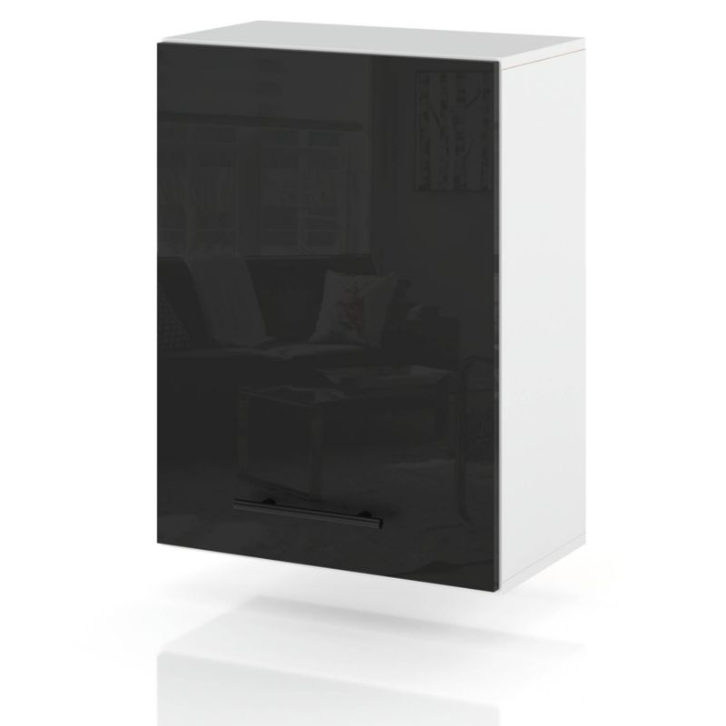 Szafka Kuchenna Hurtownia-Mebli Wisząca W50 sPremium 50cm Biały Mat Czarny Połysk 50x32x72 cm 1szt.