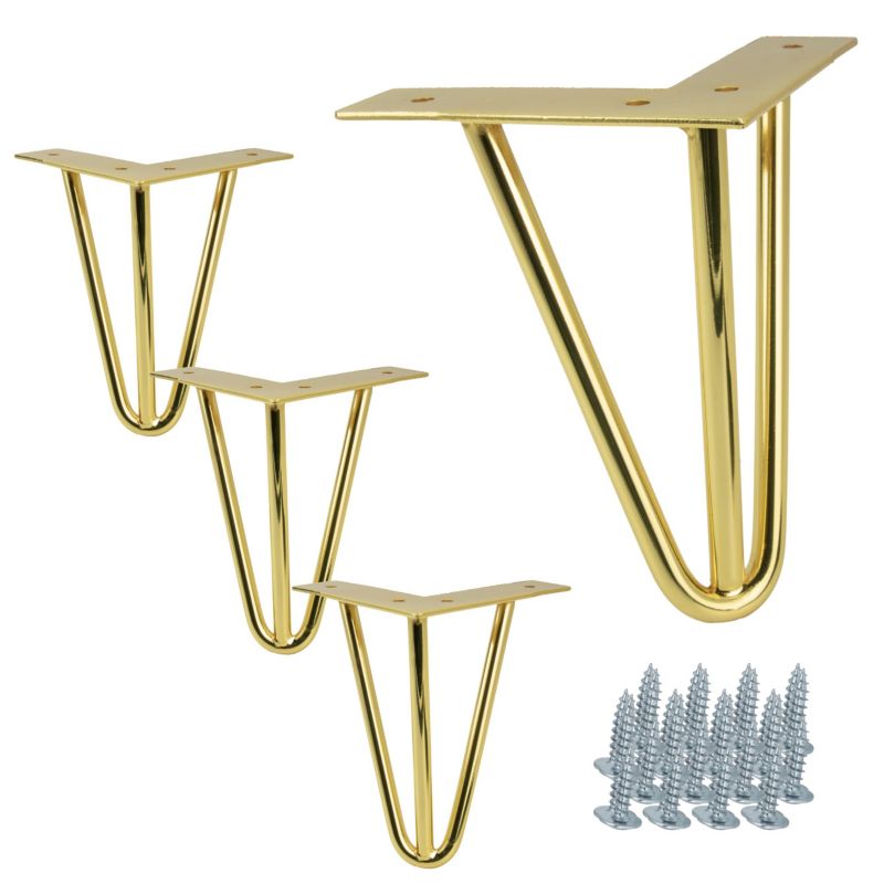 Zestaw 4 nóżek meblowych Hairpin legs złoty połysk wysokość 15 cm 4 szt