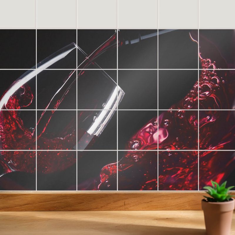 Naklejki dekoracyjne na ścianę Wallfluent 10x10 cm Wino w szklance do kuchni i łazienki 24 szt.