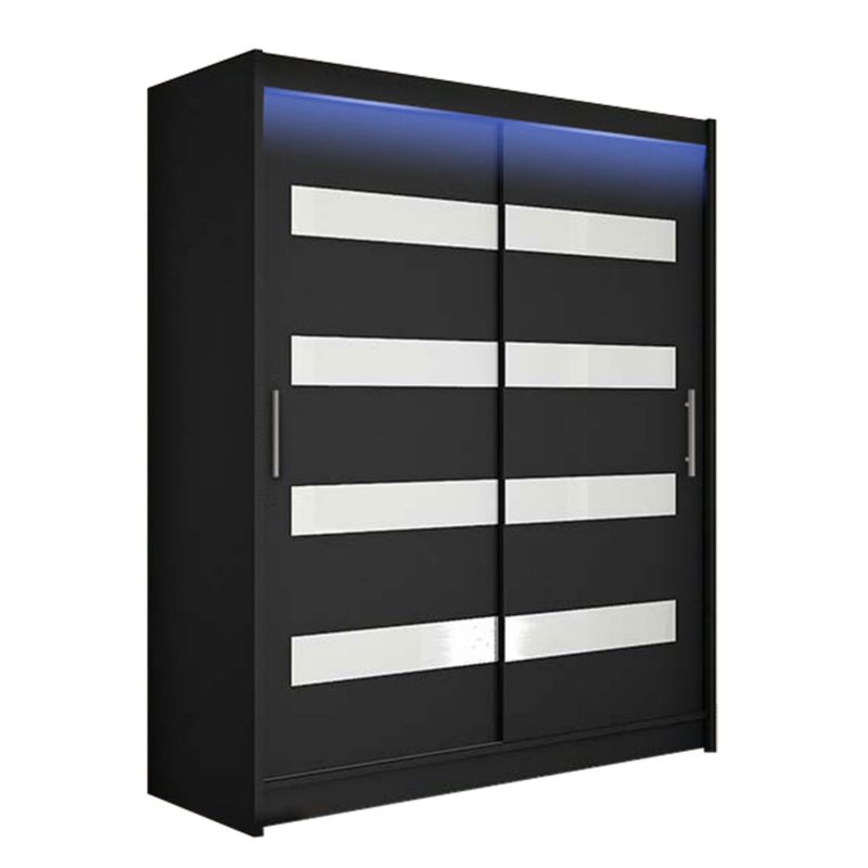 Szafa MIRJAN 24 z drzwiami przesuwnymi Presto IV z oświetleniem RGB czarny/biały lacobel 1 szt.