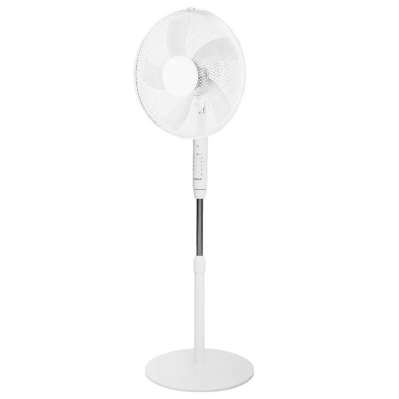 Wentylator podłogowy Bauerkraft stojący 5 łopatek pilot 3 tryby regulacja 45W biały 1 szt.