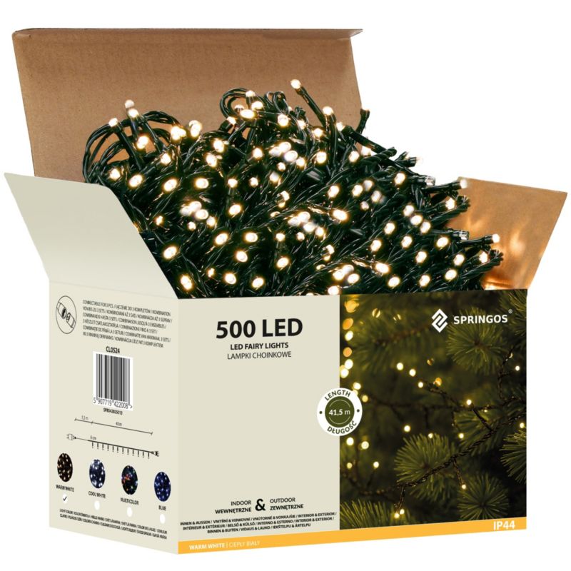 Lampki choinkowe Springos 500 led 41,5 m biały ciepły IP44 1 szt.