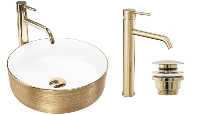 Umywalka nablatowa GTM Design Sami M4 Złota z baterią w zestawie 1 szt.