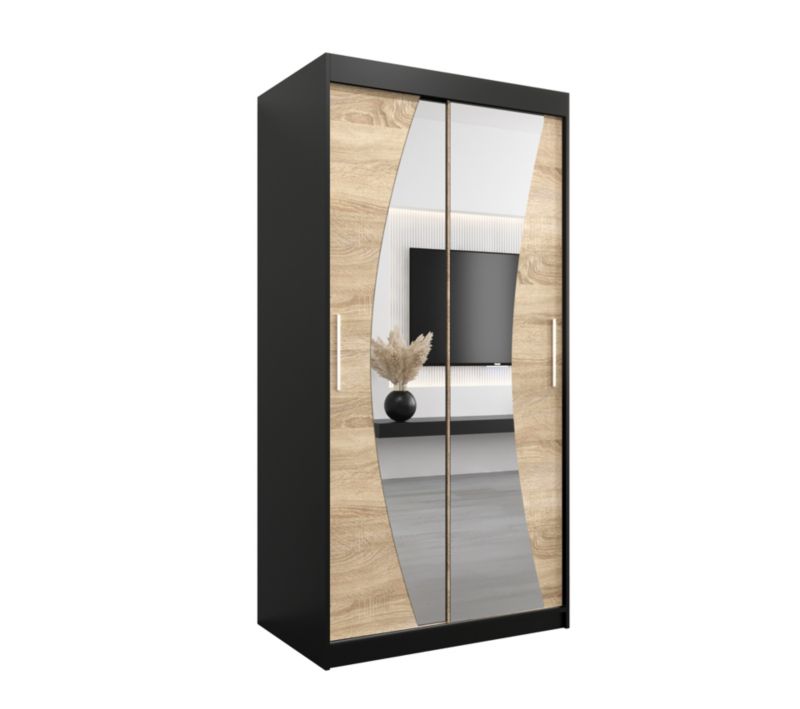 Szafa przesuwna Garderoba Abiks WAVE 100 czarny mat + dąb sonoma 1 szt.