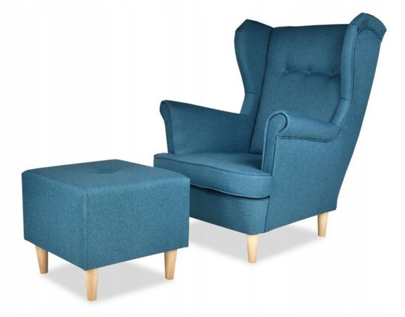 Fotel uszak do salonu z podnóżkiem Family Meble ARI turkusowy 1szt