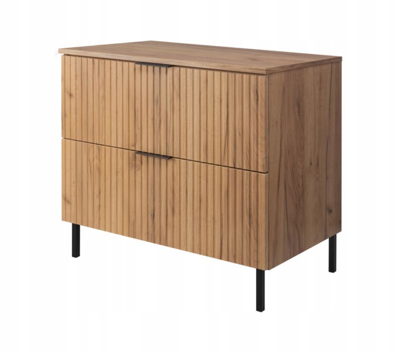 Szafka łazienkowa Furnidea 80 cm dąb craft złoty ryflowana z blatem FLOW 1 szt.