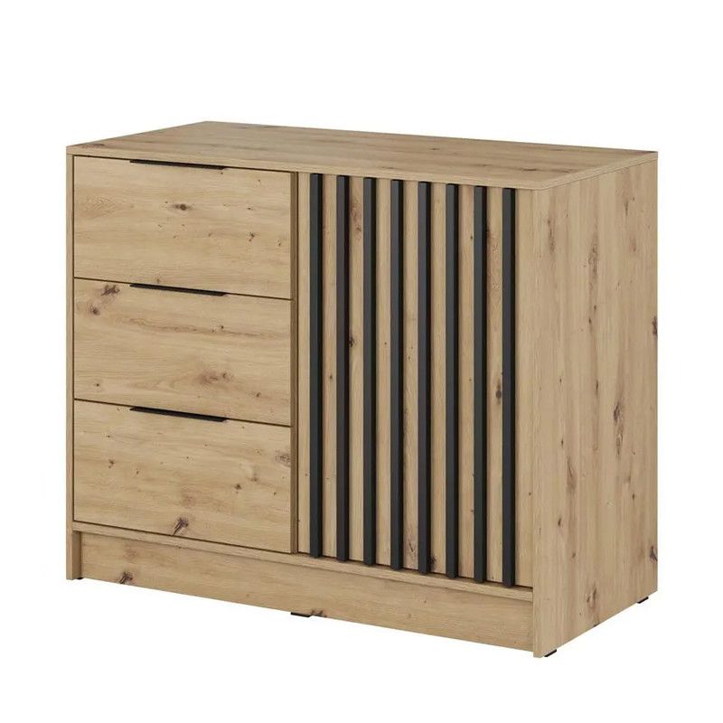 Komoda jednodrzwiowa z trzema szufladami Bettso Nelly 2D 105 cm z lamelowanym frontem dąb artisan 1szt.