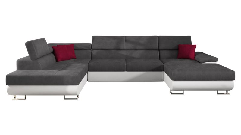 Narożnik z funkcją spania MIRJAN 24 Cotere Bis lewy biała ekoskóra/stalowy szary/wiśniowy 1 szt.