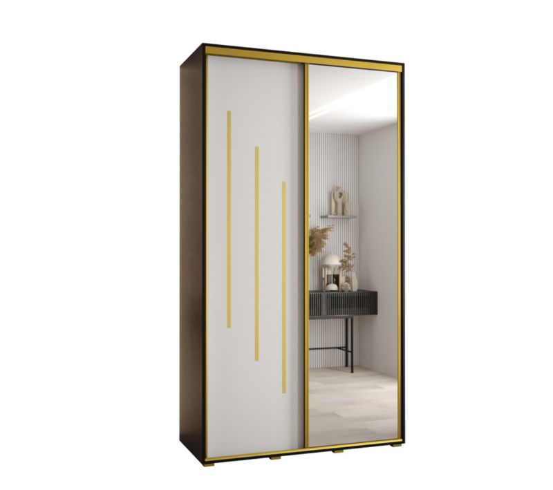 Szafa przesuwna Abiks DAVOS 9 wysoka szer.130cm gł.60cm czarny/biały/złoty 1szt.