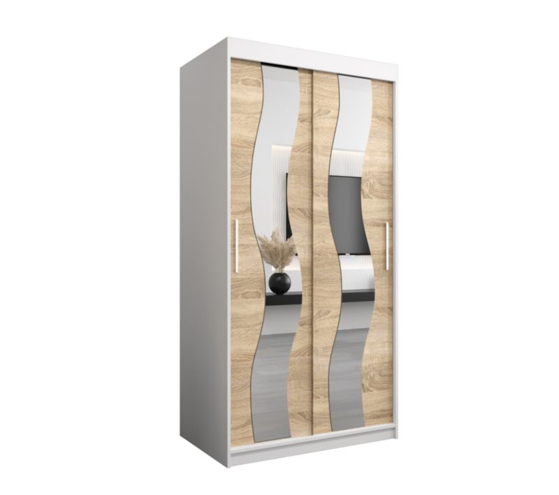 Szafa przesuwna Abiks SEWILLA 100 biały mat + dąb sonoma 1 szt.