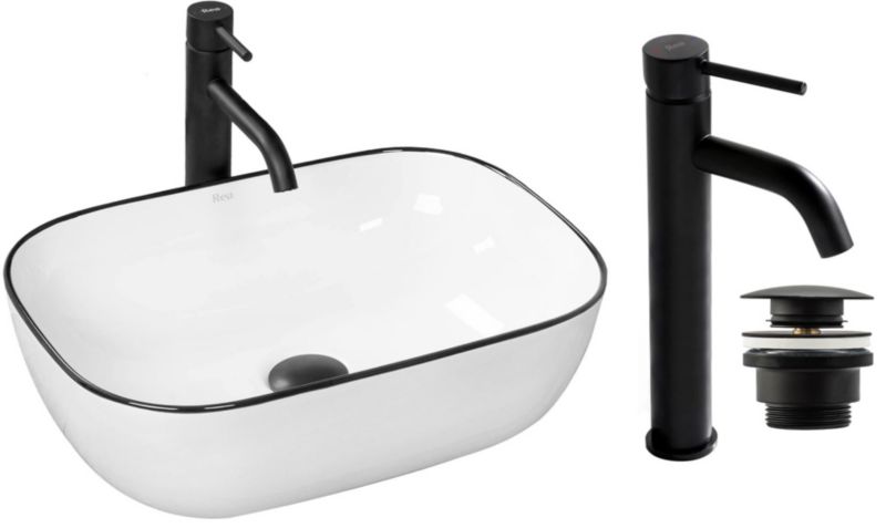 Umywalka nablatowa GTM Design Livia M7 Biała z baterią w zestawie 1 szt.