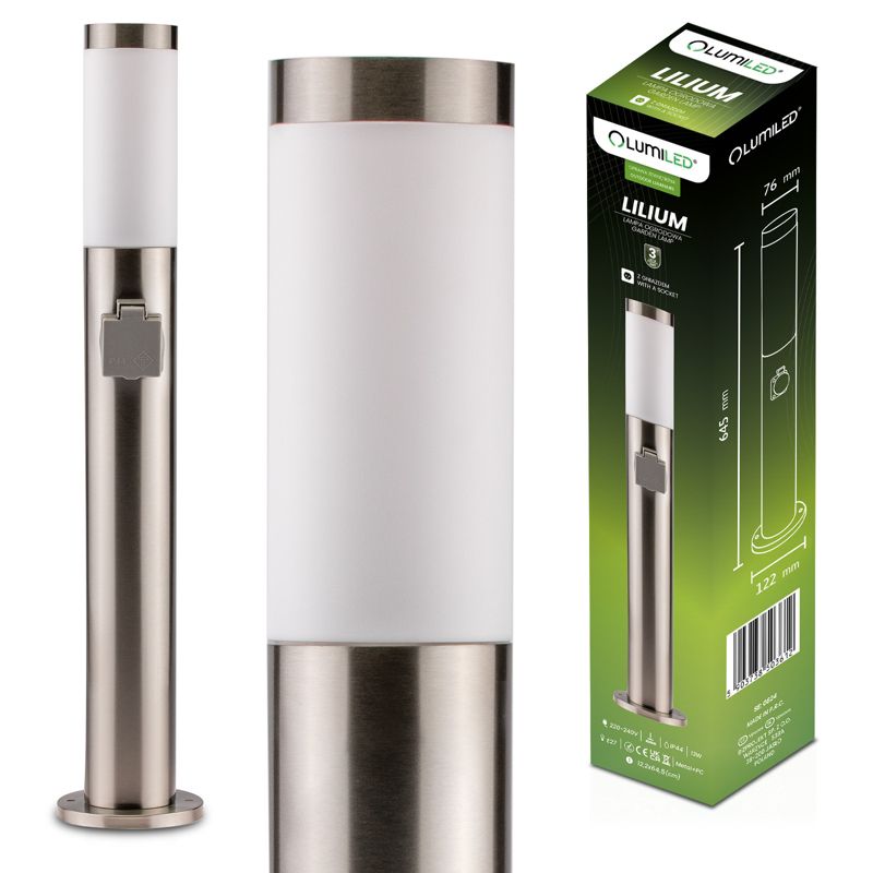 Lampa Ogrodowa Lumiled Zewnętrzna E27 Słupek 65cm z Gniazdem 230V 1 szt.
