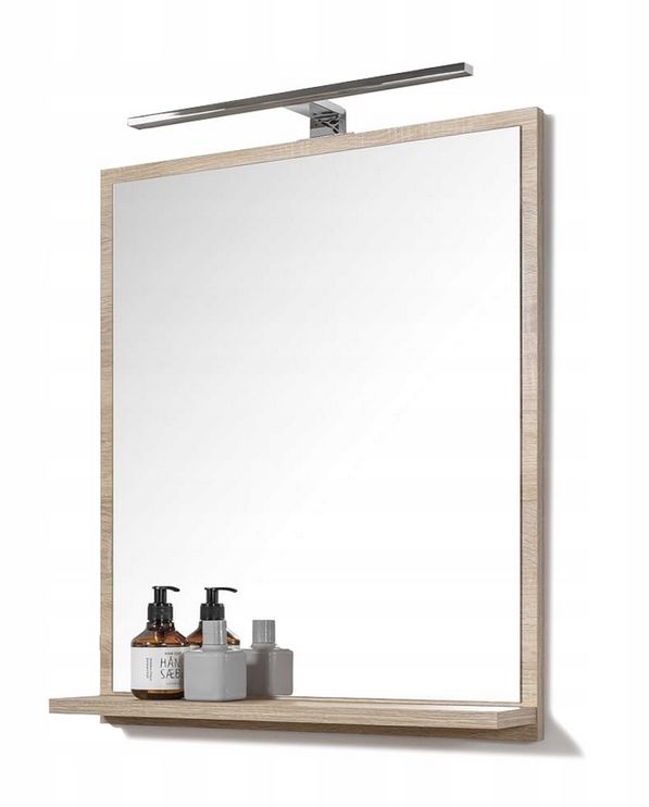 Lustro łazienkowe ścienne prostokątne z oświetleniem LED Better Home, 70 x 60 x 12 cm, Dąb sonoma, 1 szt