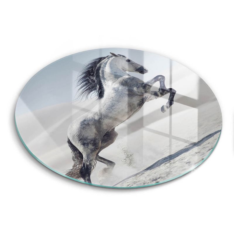 Okrągła szklana deska do krojenia Wallfluent fi30 cm Biały koń rumak 1 szt.