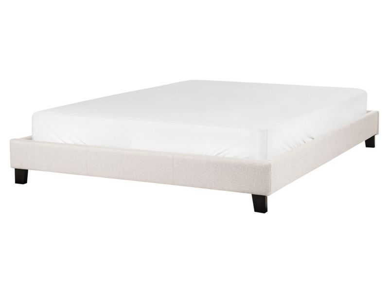 Łóżko tapicerowane ze stelażem jasnobeżowe 160 x 200 cm Roanne 1 szt.