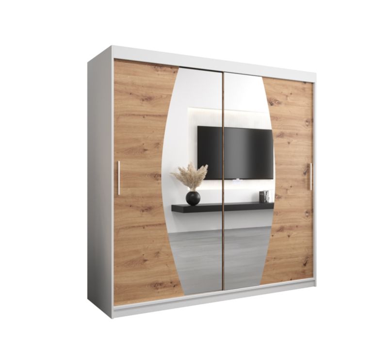Szafa przesuwna Garderoba Abiks ELYPSE 200 biały mat + dąb artisan 1 szt.