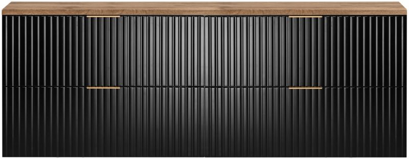 Szafka łazienkowa Furnidea 160 cm wisząca z blatem dąb Wotan Flow czarny mat 1 szt.