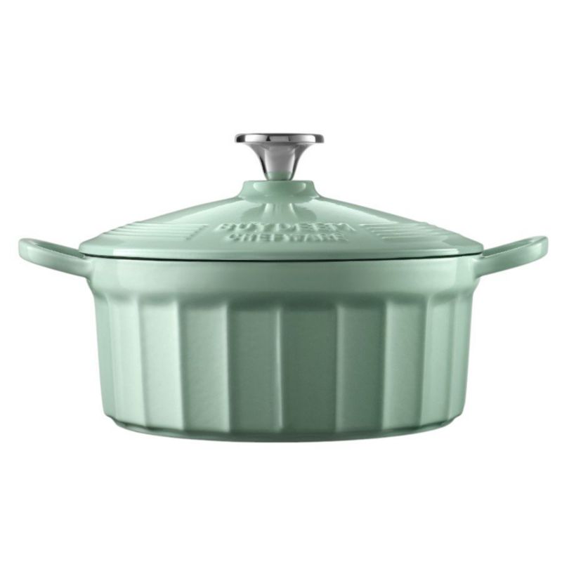 Naczynie żeliwne emaliowane BUYDEEM CP521 2,9 l retro z pokrywą do gotowania i pieczenia pastelowe zielone 1 szt.
