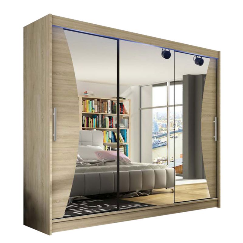 Szafa MIRJAN 24 z drzwiami przesuwnymi Aston IV z oświetleniem RGB dąb sonoma/lustro 1 szt.