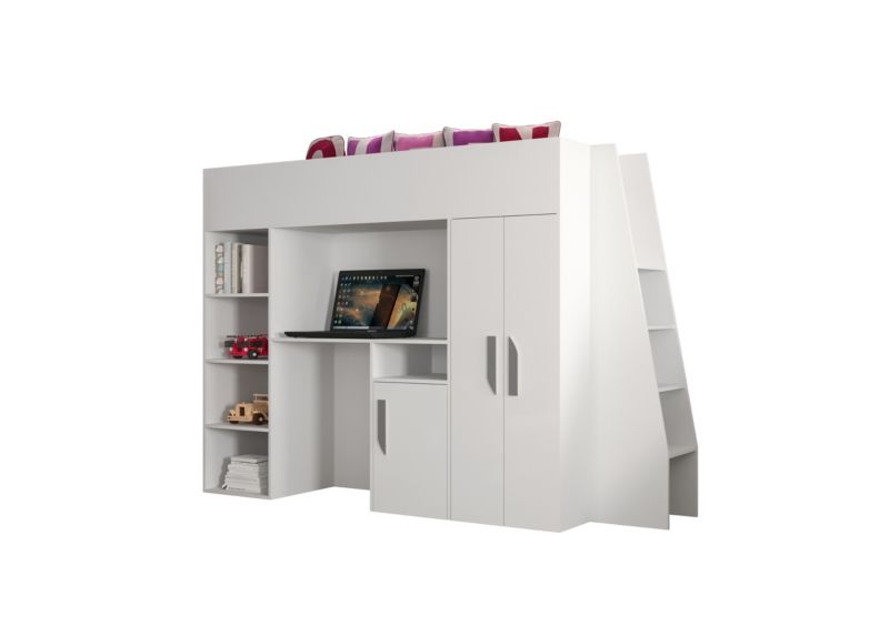 Łóżko piętrowe Antresola Abiks PARTY 15 biały + biały + szary 1 szt.