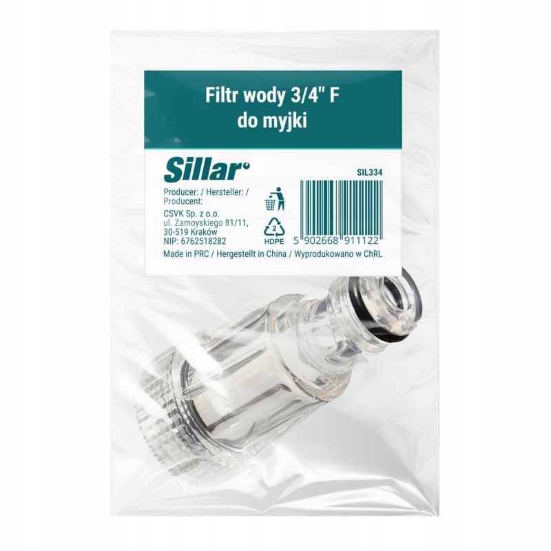 Filtr wody, Sillar, do myjek ciśnieniowych, zamiennik do Karcher Parkside, 3/4 cala, złącze ogrodowe, 1szt