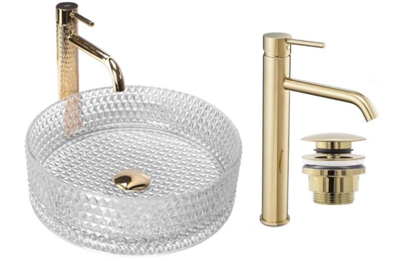 Umywalka nablatowa GTM Design Szklana M4 Transparentna z baterią w zestawie 1 szt.