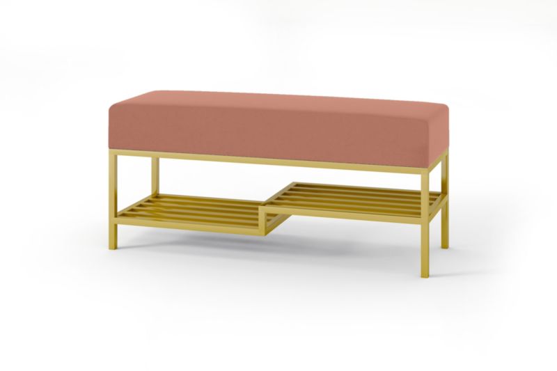 Ławka tapicerowana z półką Bettso Mello 100 cm do przedpokoju na złotym stelażu różowy 1szt.