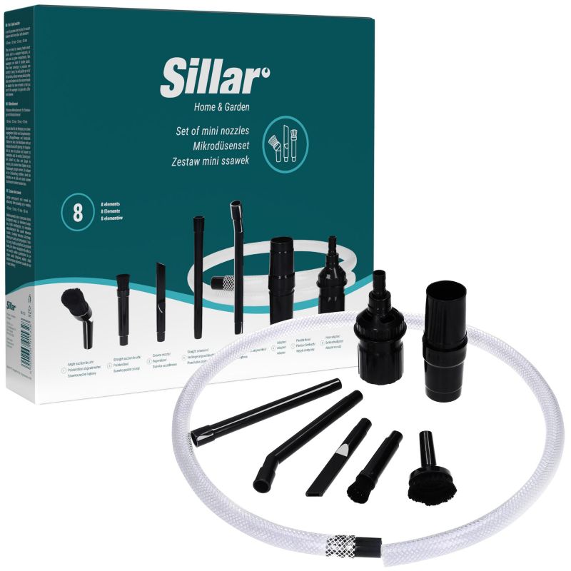 Ssawki do odkurzacza, Sillar, zestaw mini akcesoriów, szczotek, 30-35mm, do czyszczenia PC, szczelin, uniwersalne, 8szt
