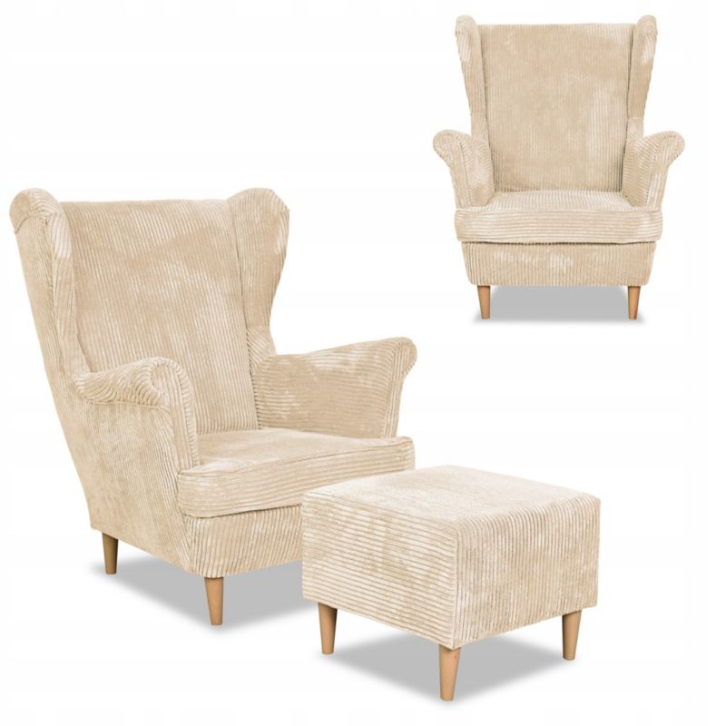 Fotel uszak do salonu z podnóżkiem Family Meble Bonito beżowy 1szt