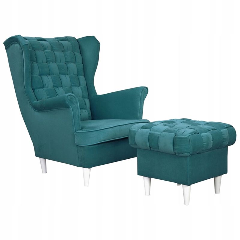 Fotel uszak do salonu z podnóżkiem Family Meble Carol turkusowy 1szt