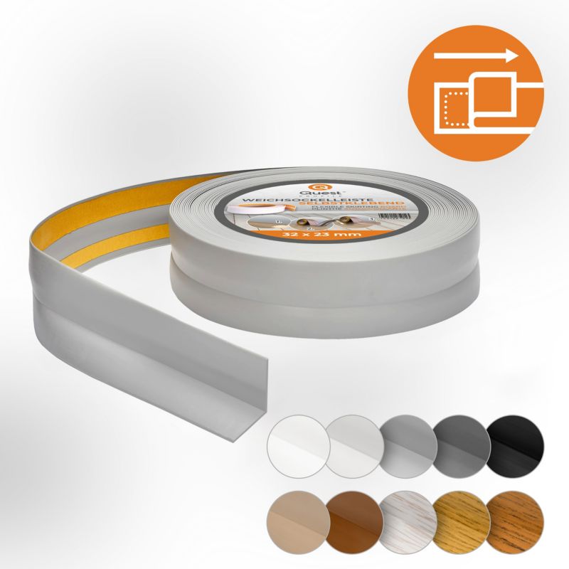 Listwa przypodłogowa PCV 32x23mm, QUEST, samoprzylepna elastyczna, miękka listwa podłogowa, cokołowa, szary, 5m