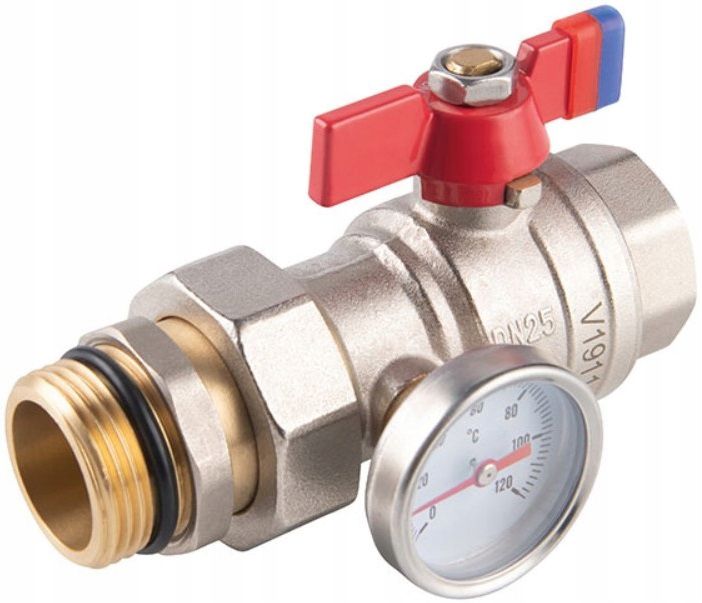 Zawór Ferro kulowy nakrętno-wkrętny z motylkiem, ze śrubunkiem z termometrem 25.4 mm 1 szt.