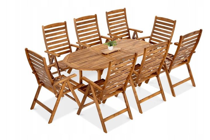 Zestaw Mebli Ogrodowych Focus Garden Jadalnianych Drewno AKADIA Stół 190cm Krzesła 8os zest.