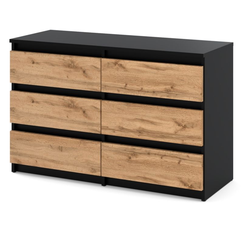 Komoda Hurtownia-Mebli Szuflady 6 Hugo Średnia 100cm Czarny Mat Dąb Wotan 100x33.5x71.5 cm 1szt.