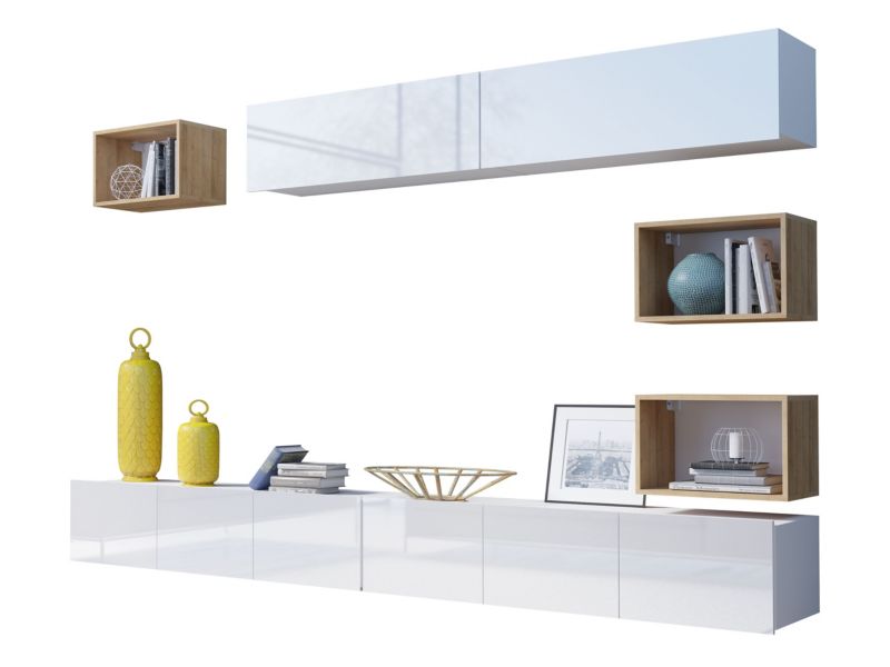 Meblościanka MIRJAN 24 Calabrini XXXI biały / biały połysk + dąb złoty 1 kpl.