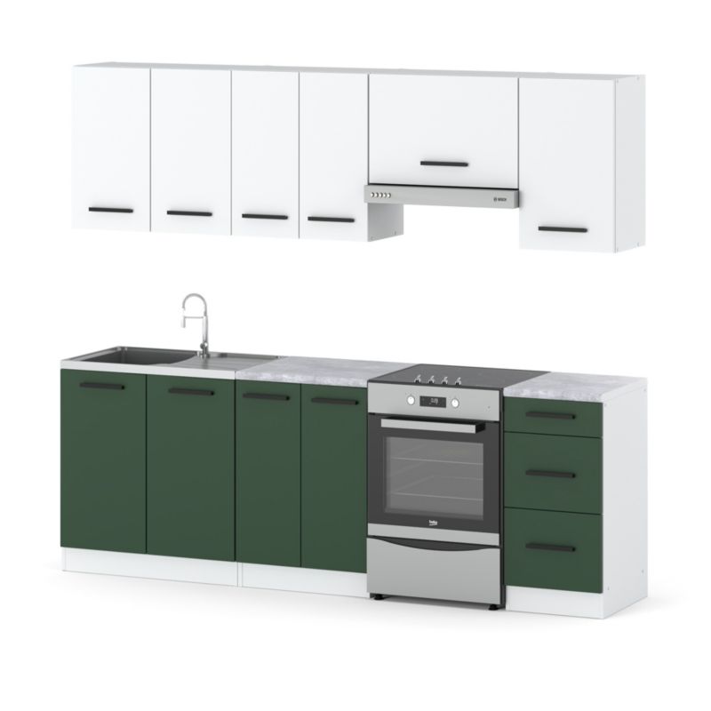 Zestaw Kuchenny Hurtownia-Mebli Z Blatem Kuchnia Mokka 240cm Biały Mat Biały Mat/Butelkowa Zieleń 240x47x145 cm 1szt.