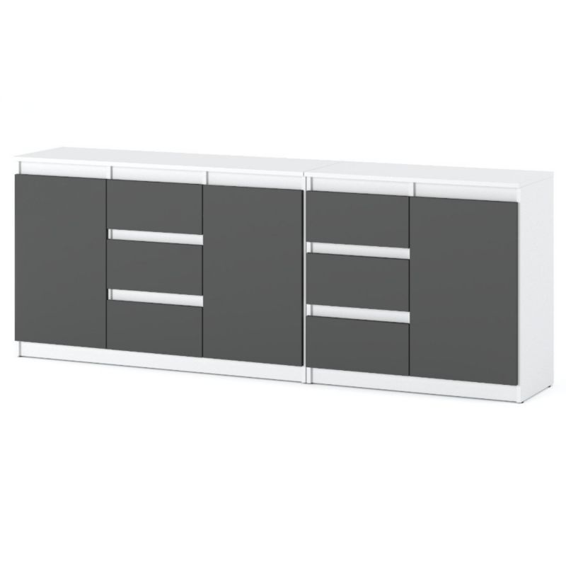 Komoda Hurtownia-Mebli Szuflady 6 Best Agnes 200cm Biały Mat Szary Mat 200x35x75 cm 1szt.