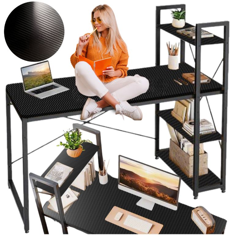 Biurko Loftowe SeddO Czarne Z Regulacją i Półkami Stal/Mdf 120X54 Cm 1 Szt.