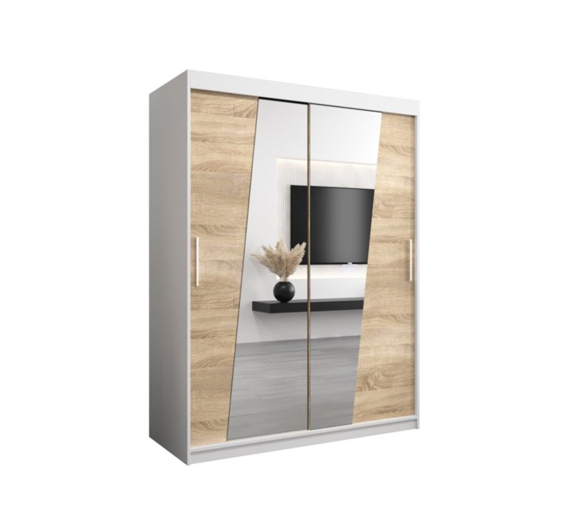 Szafa przesuwna Garderoba Abiks RHOMB 150 biały mat + dąb sonoma 1 szt.