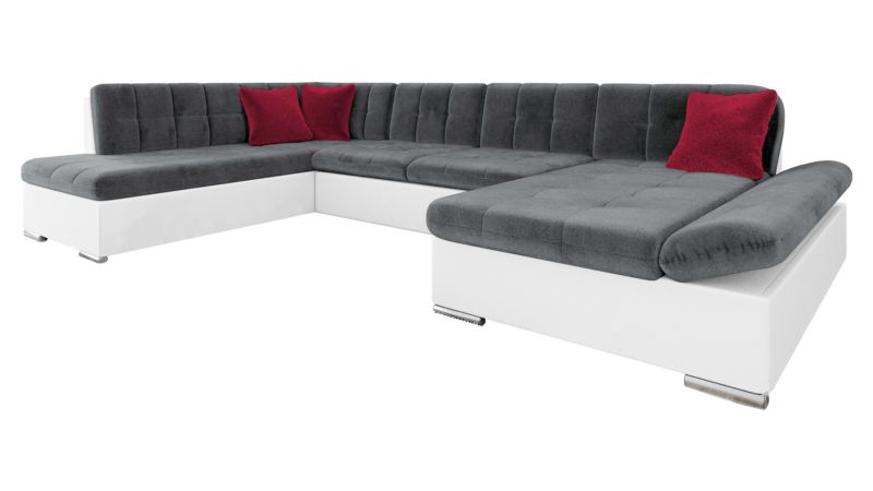 Narożnik z funkcją spania MIRJAN 24 Bergen prawy biała ekoskóra/stalowy szary/wiśniowy 1 szt.