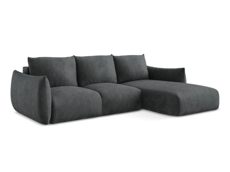 Narożnik prawostronny z funkcją spania LaMiaSofa SAVONA z tkaniny szenilowej 242x162 cm ciemny szary 1 szt.