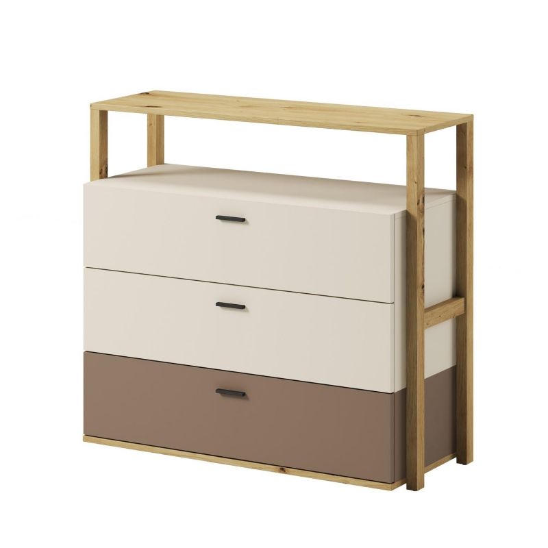Komoda z szufladami Bettso Sonny młodzieżowa z czarnymi uchwytami beżowy dąb artisan 1szt.