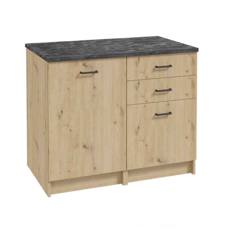 Zestaw Szafek Kuchennych Stamar 1000 x 600 mm Dąb Artisan Szuflady Blat Beton Czarny 1 szt