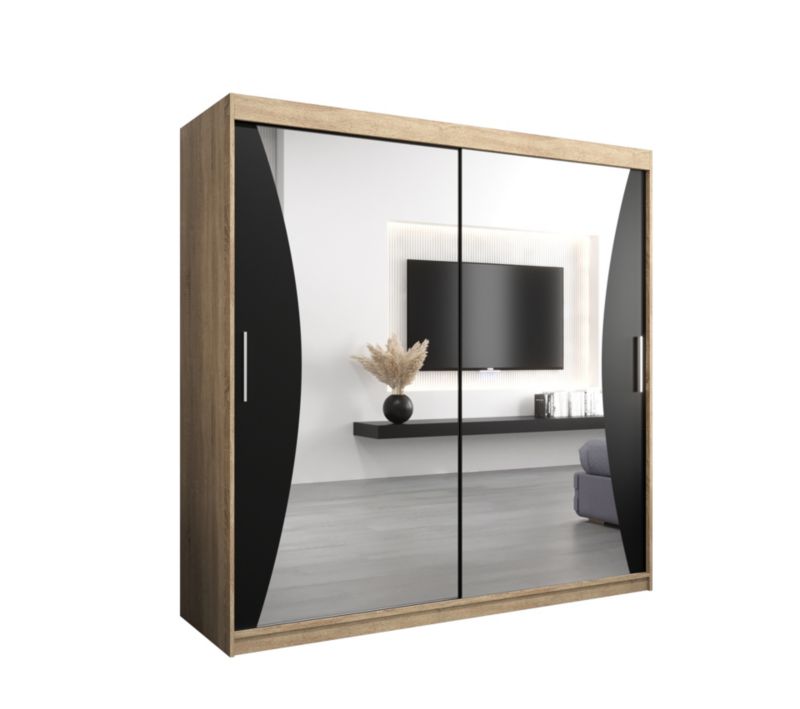 Szafa przesuwna Garderoba Abiks MONACO 200 dąb sonoma + czarny mat 1 szt.