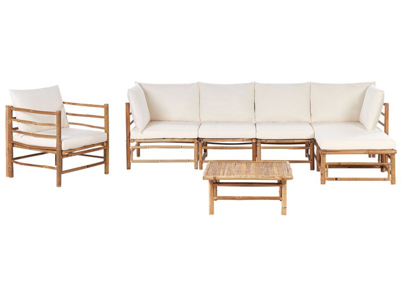 Zestaw ogrodowy ze stolikiem dla 6 osób Cerreto Lewostronny Drewno bambusowe Złamana biel 1 kpl