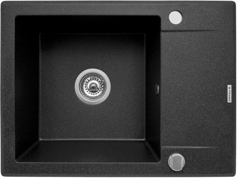 Zlewozmywak Pyramis Korfu 1B 1D 62x46 cm Pyragranit czarny odporny z ociekaczem 1 szt.
