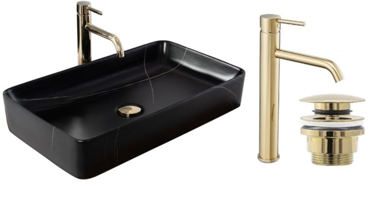 Umywalka nablatowa GTM Design Denis M3 Czarna z baterią w zestawie 1 szt.